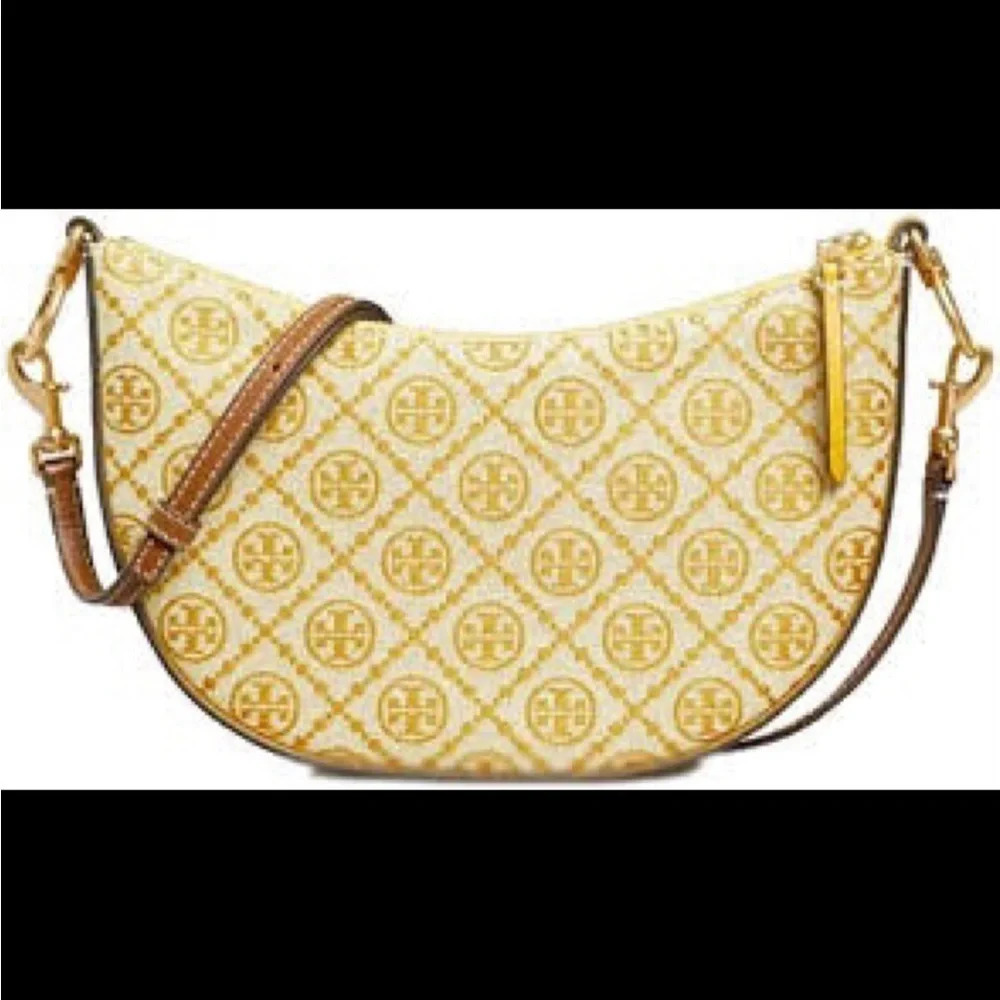 Tory Burch Beige and Brown Logo Jacquard Crossbody Bag - Picture 11 of 12